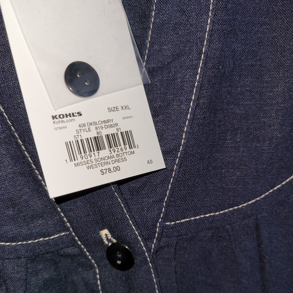 Linen/Denim Mix Knee Dress with Belt to Bow - Picture 3 of 4